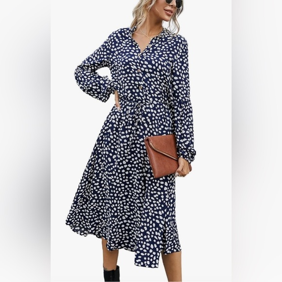 Women's | Midi Dress | Polka Dot | Small | Vintage Feel | Tie Waist | Black/Navy - Picture 1 of 16